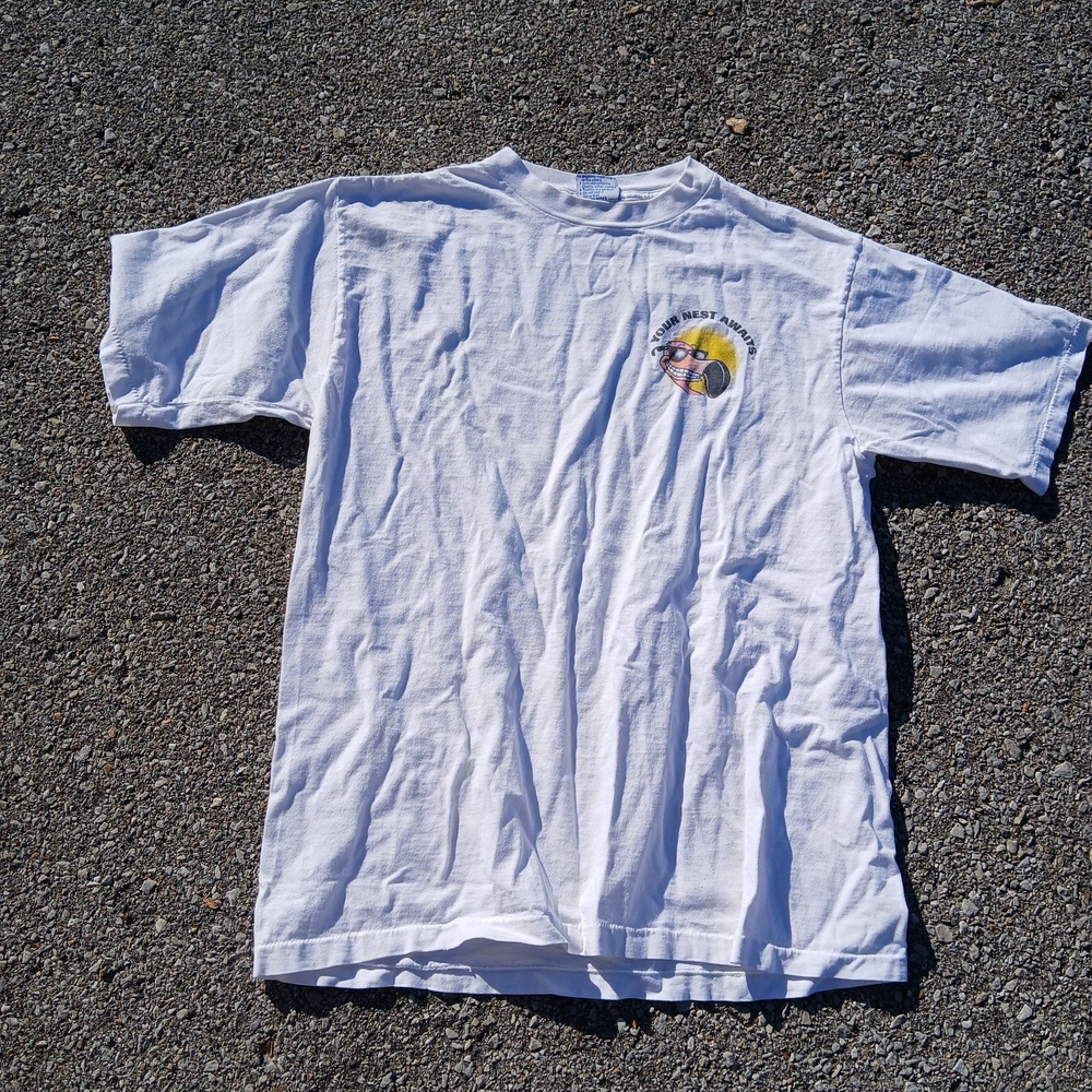 Vintage All Sport Shirt Mens Large White Your Nest Awaits Cartoon Graphic 90s